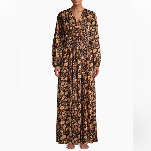 Matteau Puff Sleeve Open Back Orange Floral Maxi Dress - Picture 5 of 13